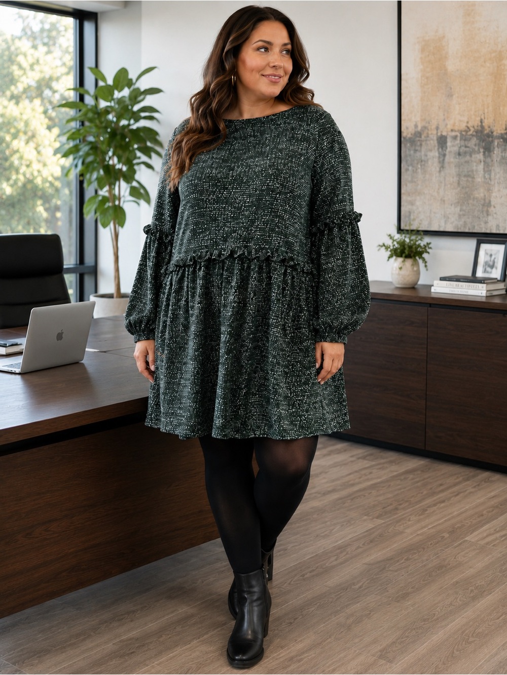 RO & DE Marled Knit Ruffle Sweater Dress | 1X | NWOT